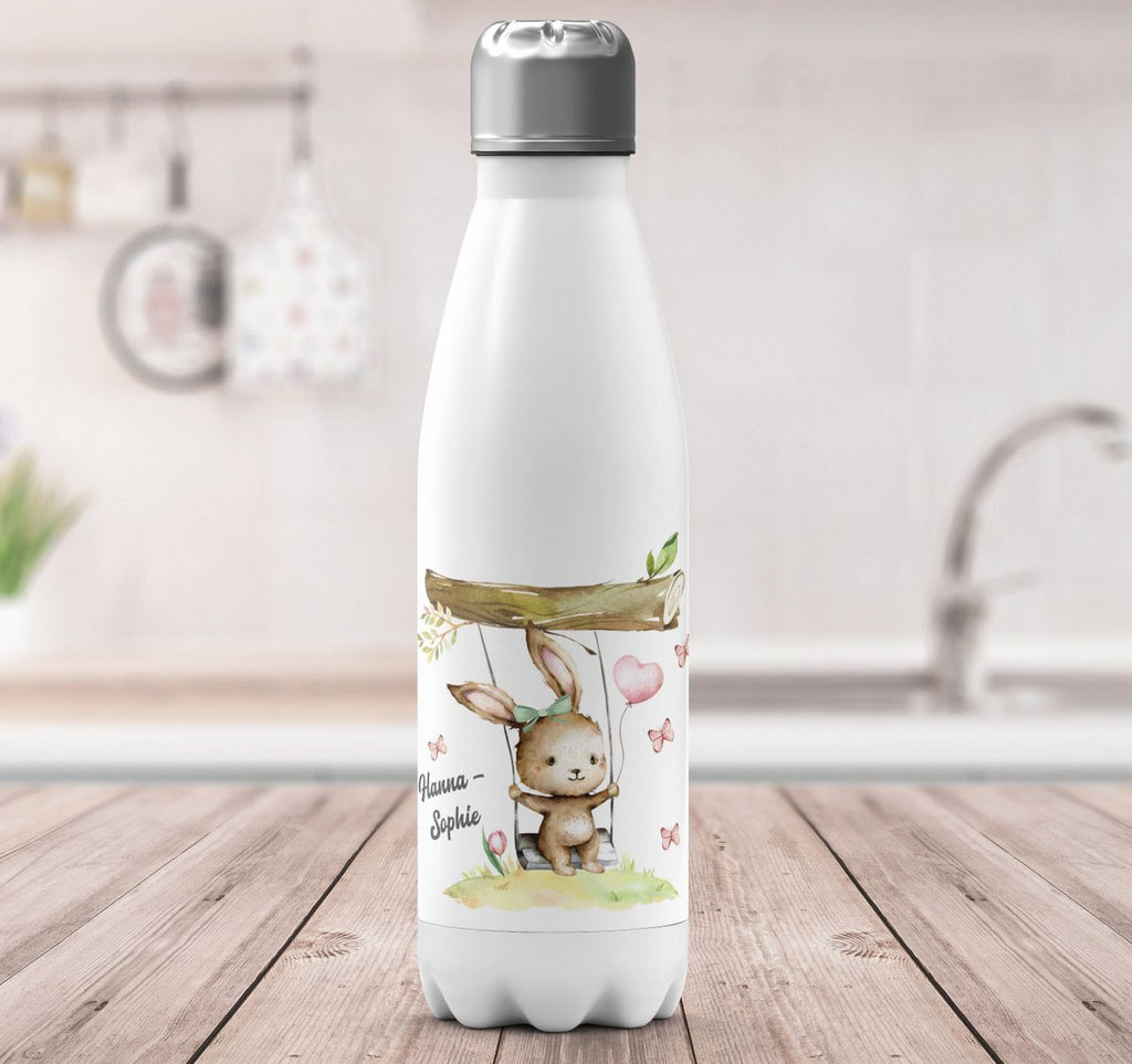 Thermo Trinkflasche Kleiner Hase Schaukel für Mädchen mit Wunschname - von Mikalino