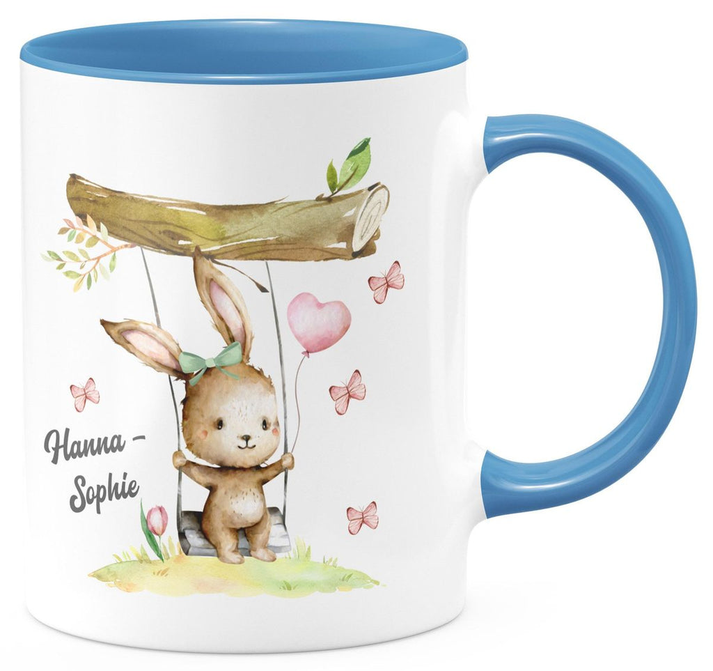 Keramik Tasse Kleiner Hase Schaukel für Mädchen mit Wunschname - von Mikalino