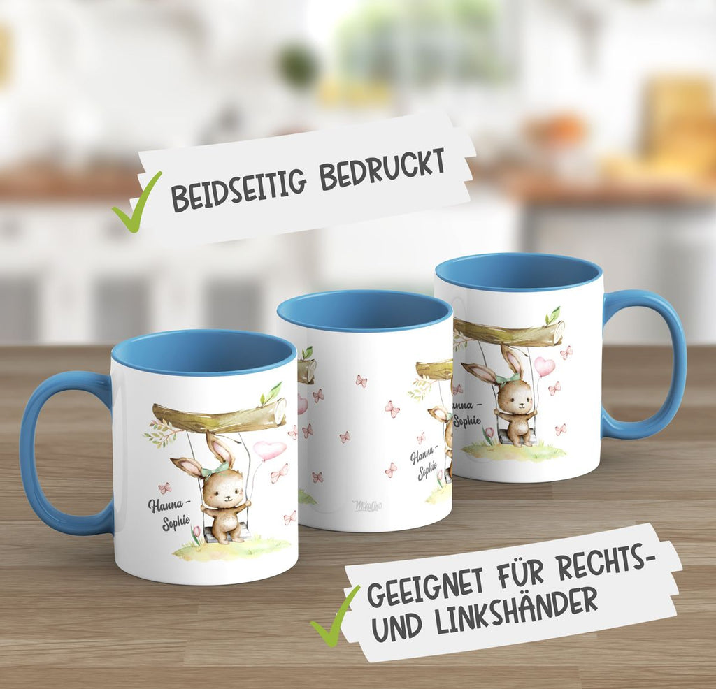 Keramik Tasse Kleiner Hase Schaukel für Mädchen mit Wunschname - von Mikalino