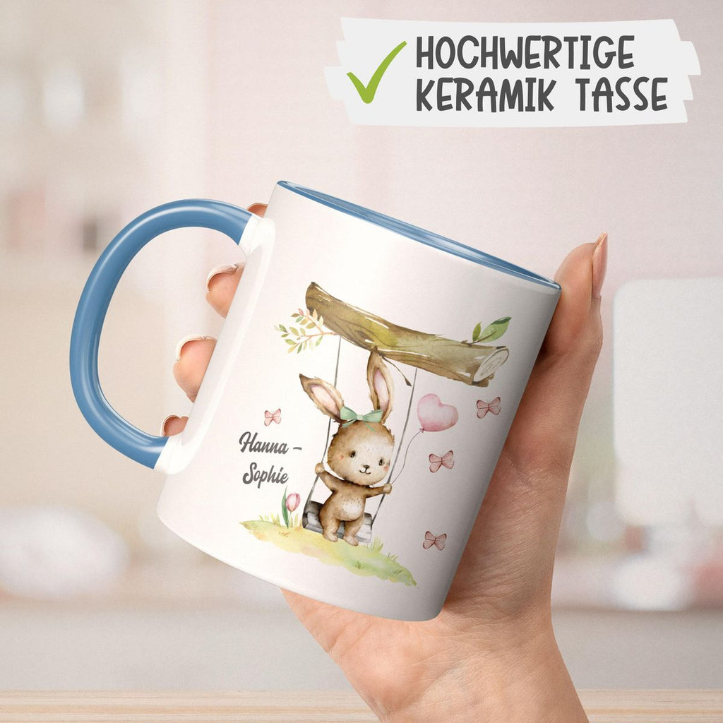 Keramik Tasse Kleiner Hase Schaukel für Mädchen mit Wunschname - von Mikalino