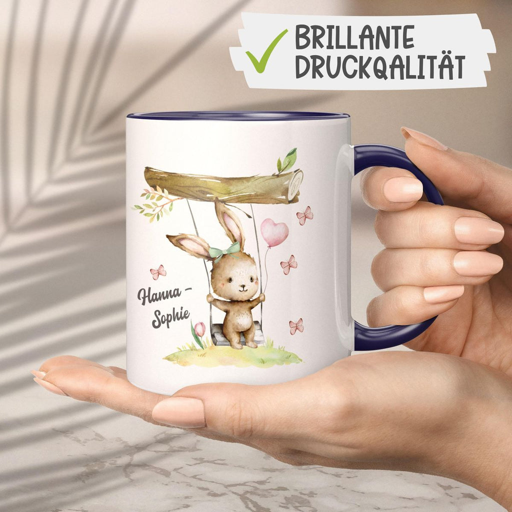 Keramik Tasse Kleiner Hase Schaukel für Mädchen mit Wunschname - von Mikalino