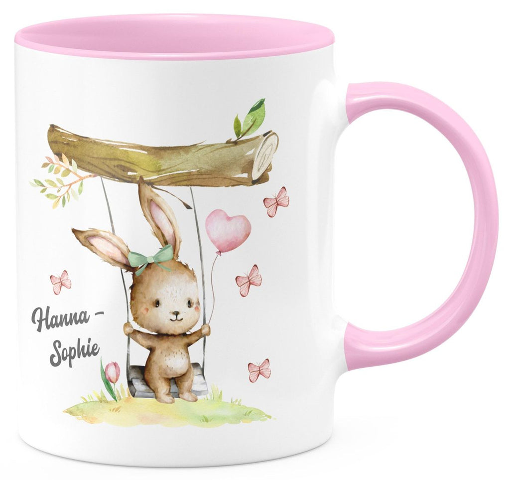 Keramik Tasse Kleiner Hase Schaukel für Mädchen mit Wunschname - von Mikalino