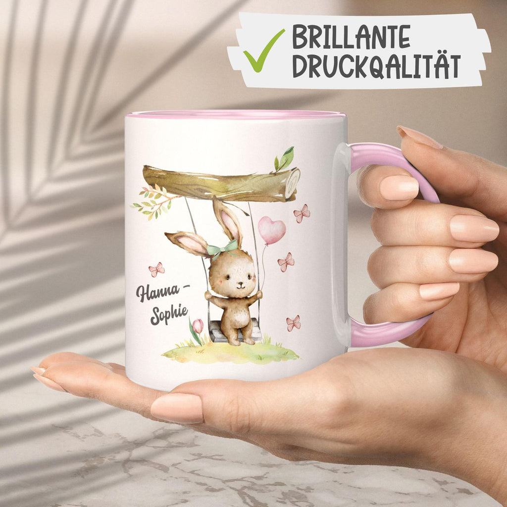 Keramik Tasse Kleiner Hase Schaukel für Mädchen mit Wunschname - von Mikalino