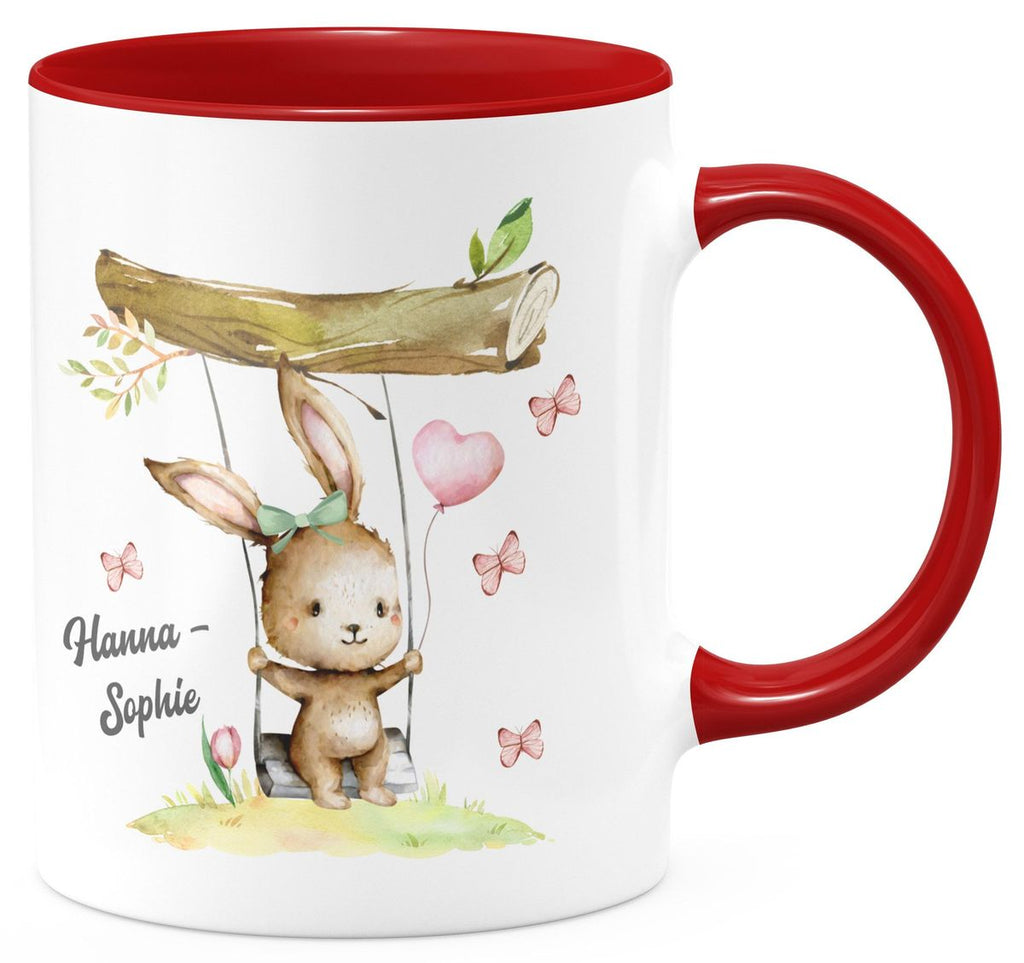 Keramik Tasse Kleiner Hase Schaukel für Mädchen mit Wunschname - von Mikalino