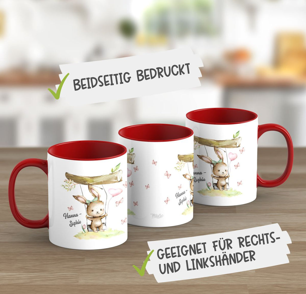 Keramik Tasse Kleiner Hase Schaukel für Mädchen mit Wunschname - von Mikalino