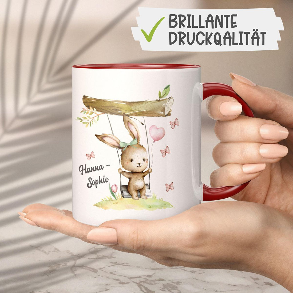 Keramik Tasse Kleiner Hase Schaukel für Mädchen mit Wunschname - von Mikalino