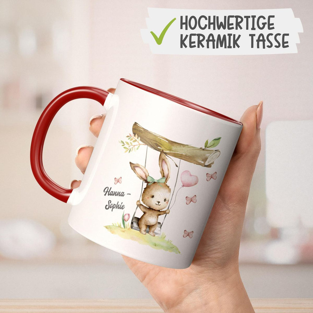 Keramik Tasse Kleiner Hase Schaukel für Mädchen mit Wunschname - von Mikalino