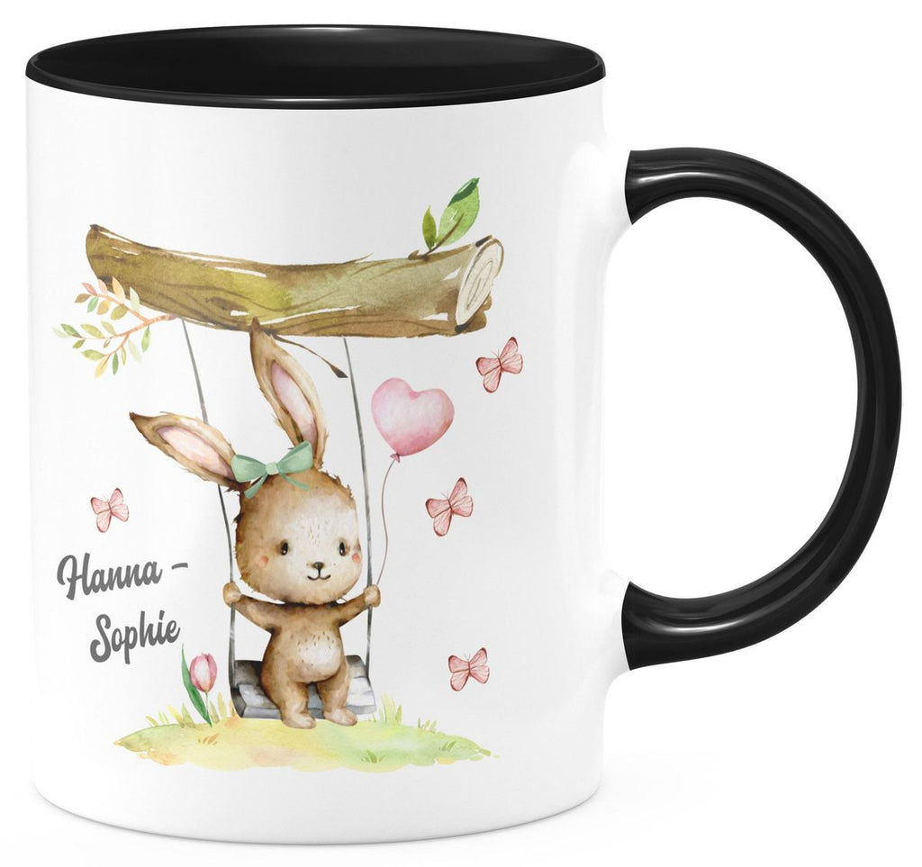 Keramik Tasse Kleiner Hase Schaukel für Mädchen mit Wunschname - von Mikalino