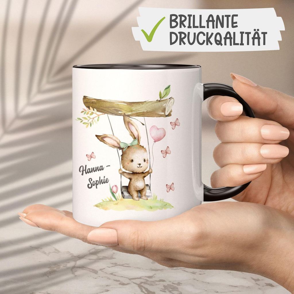 Keramik Tasse Kleiner Hase Schaukel für Mädchen mit Wunschname - von Mikalino