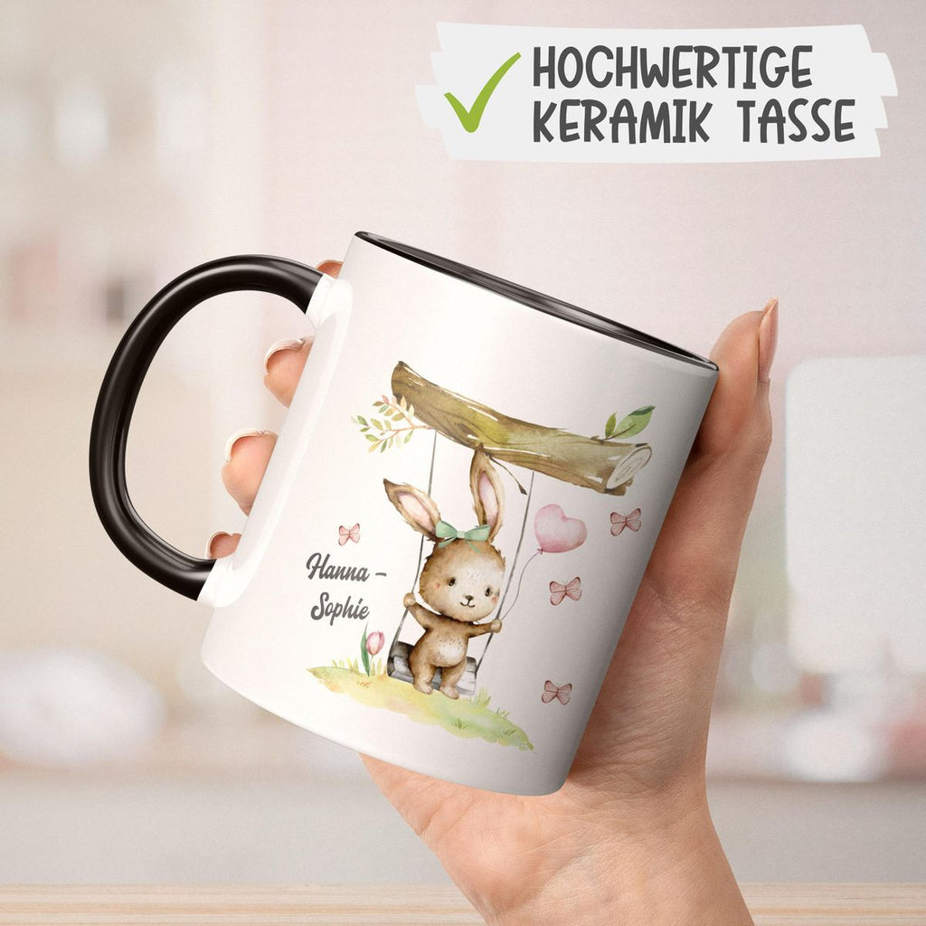 Keramik Tasse Kleiner Hase Schaukel für Mädchen mit Wunschname - von Mikalino