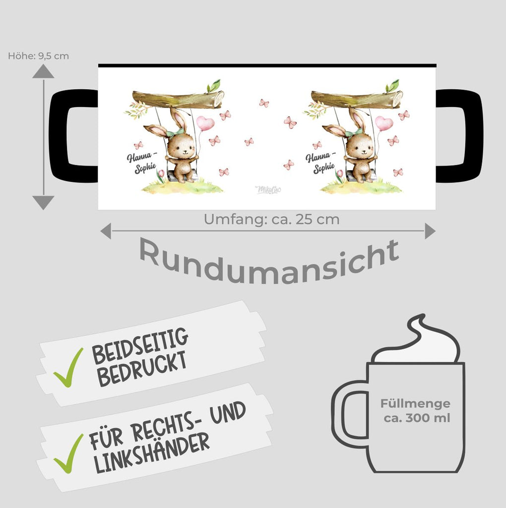 Keramik Tasse Kleiner Hase Schaukel für Mädchen mit Wunschname - von Mikalino