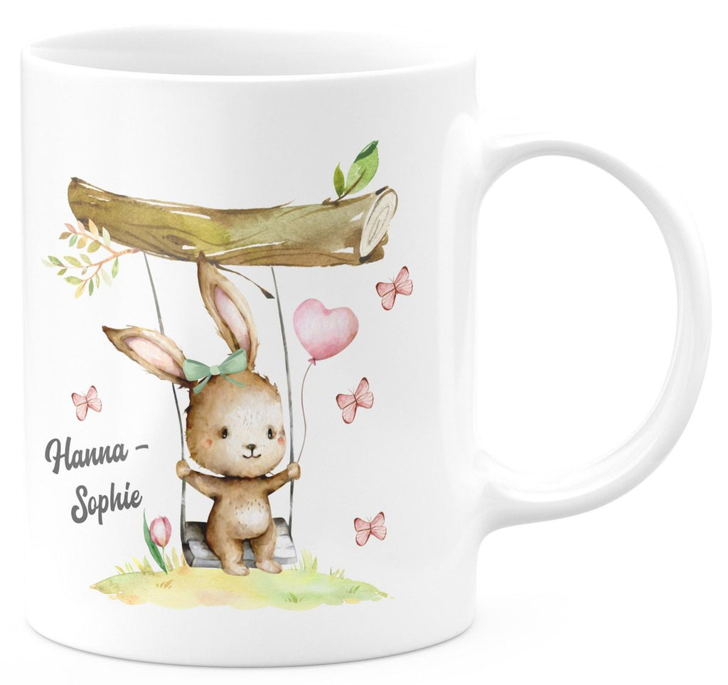 Keramik Tasse Kleiner Hase Schaukel für Mädchen mit Wunschname - von Mikalino