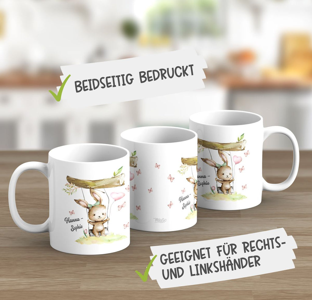 Keramik Tasse Kleiner Hase Schaukel für Mädchen mit Wunschname - von Mikalino