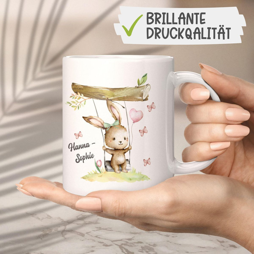 Keramik Tasse Kleiner Hase Schaukel für Mädchen mit Wunschname - von Mikalino