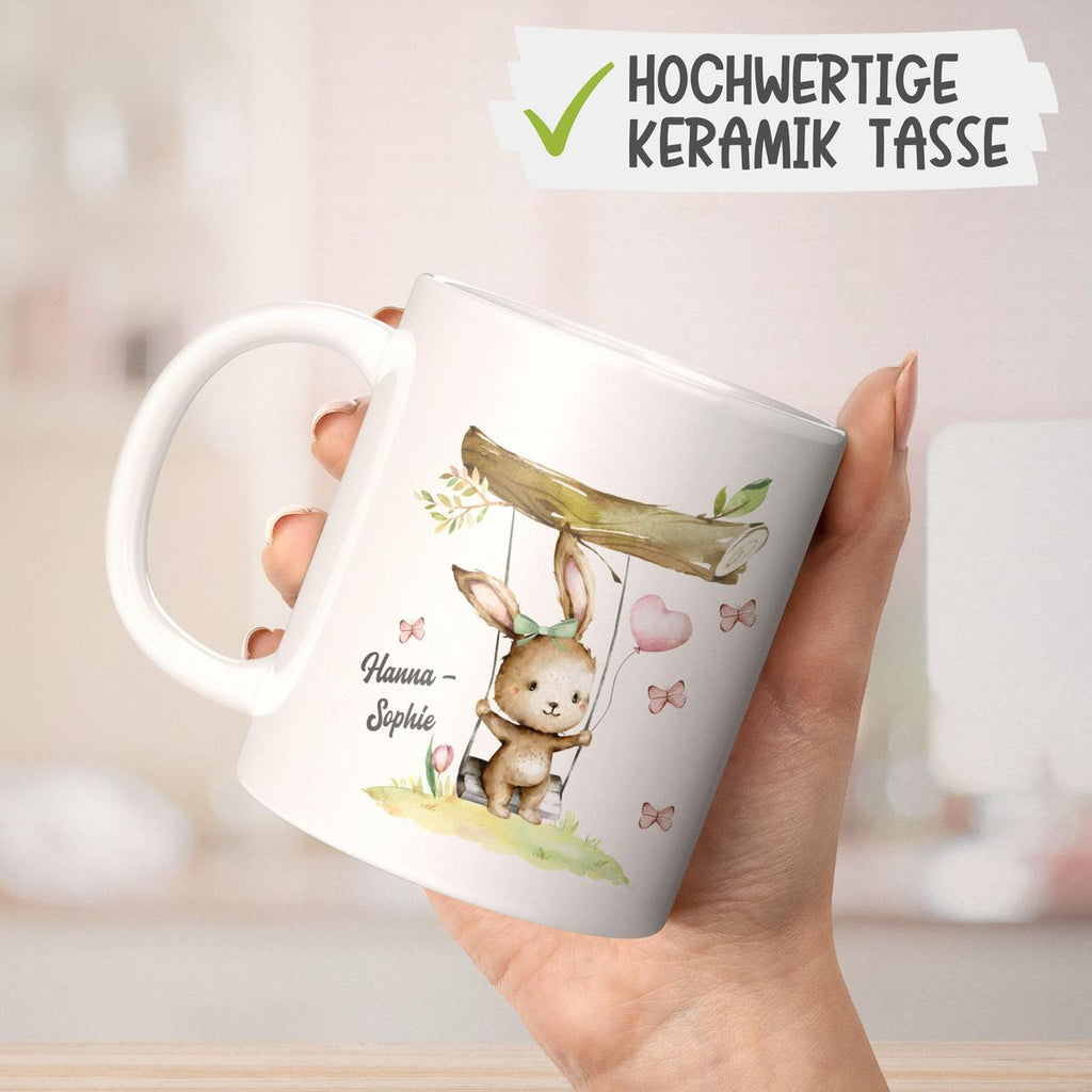 Keramik Tasse Kleiner Hase Schaukel für Mädchen mit Wunschname - von Mikalino