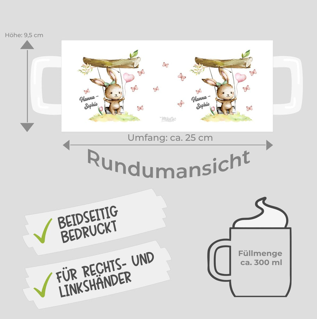 Keramik Tasse Kleiner Hase Schaukel für Mädchen mit Wunschname - von Mikalino