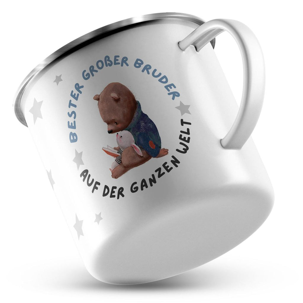 Emaille Tasse Bester großer Bruder auf der ganzen Welt | handbedruckt in Deutschland - von Mikalino