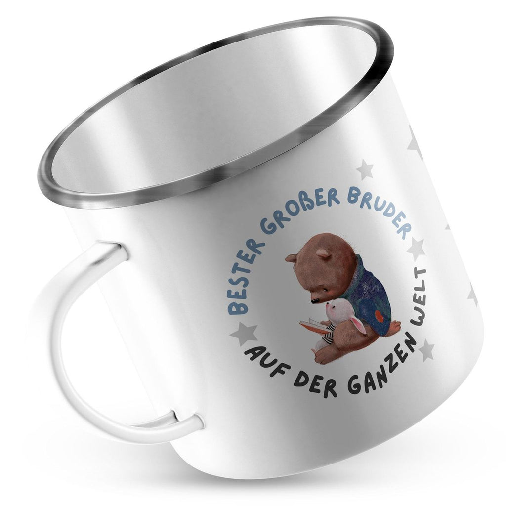 Emaille Tasse Bester großer Bruder auf der ganzen Welt | handbedruckt in Deutschland - von Mikalino