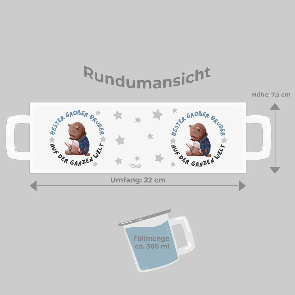 Emaille Tasse Bester großer Bruder auf der ganzen Welt | handbedruckt in Deutschland - von Mikalino