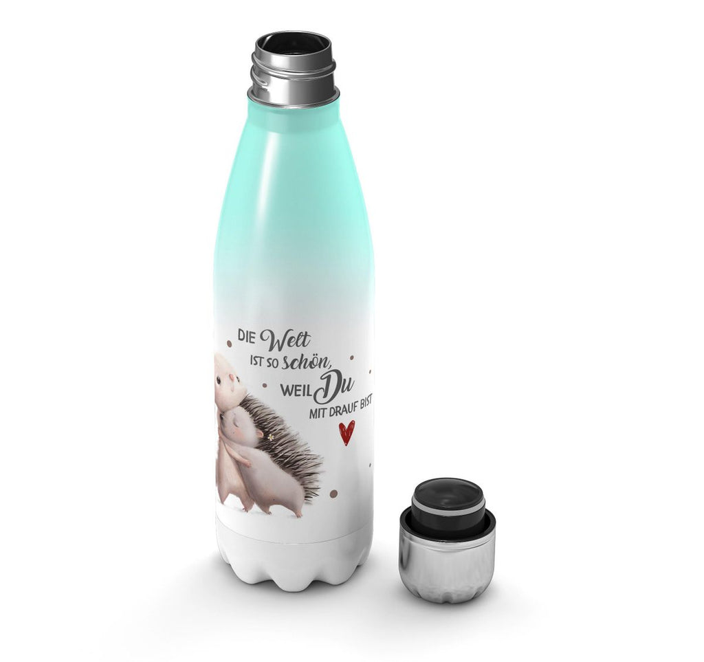 Thermo Trinkflasche Die Welt ist so schön, weil Du mit drauf bist Hase und Igel - von Mikalino