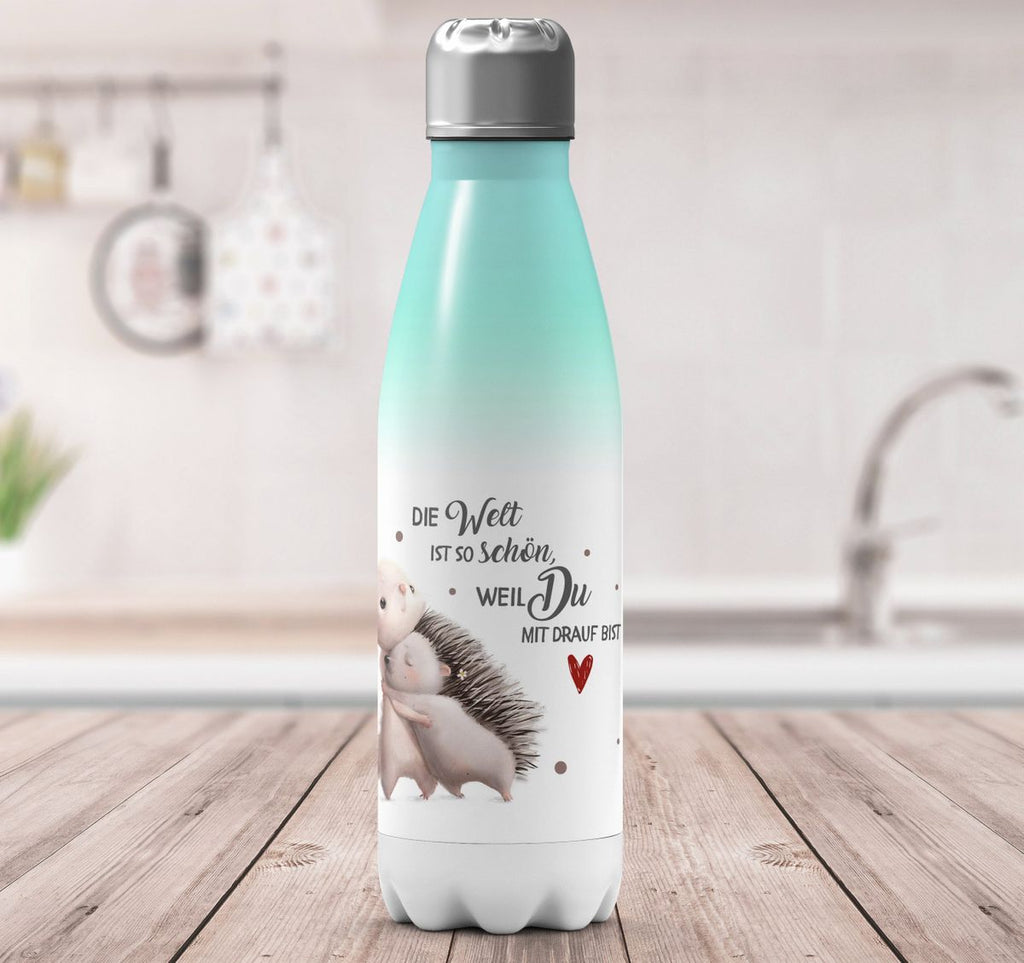 Thermo Trinkflasche Die Welt ist so schön, weil Du mit drauf bist Hase und Igel - von Mikalino