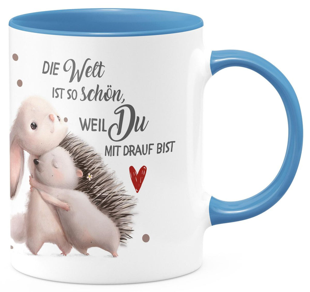 Keramik Tasse Die Welt ist so schön, weil Du mit drauf bist Hase und Igel - von Mikalino