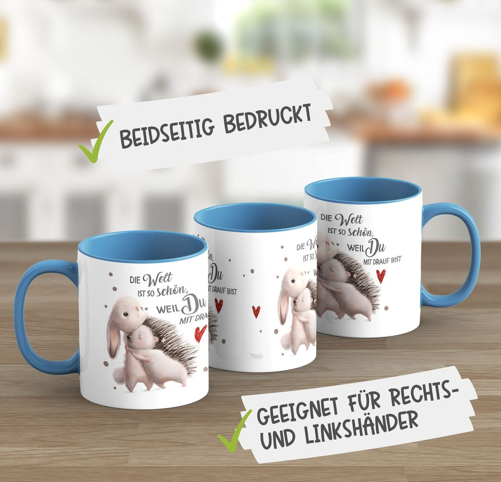 Keramik Tasse Die Welt ist so schön, weil Du mit drauf bist Hase und Igel - von Mikalino