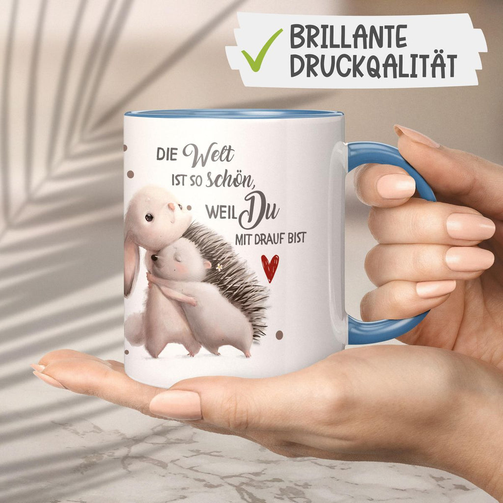 Keramik Tasse Die Welt ist so schön, weil Du mit drauf bist Hase und Igel - von Mikalino