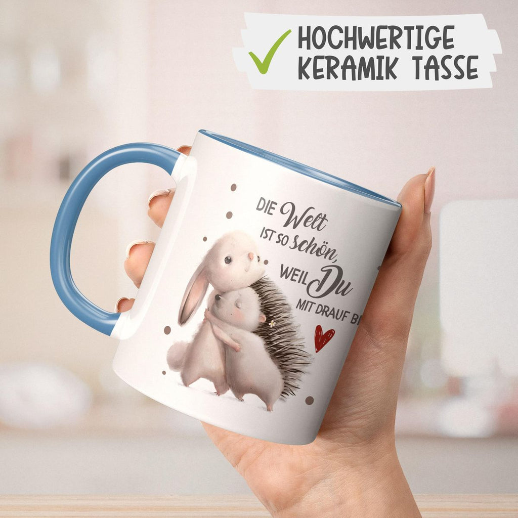 Keramik Tasse Die Welt ist so schön, weil Du mit drauf bist Hase und Igel - von Mikalino