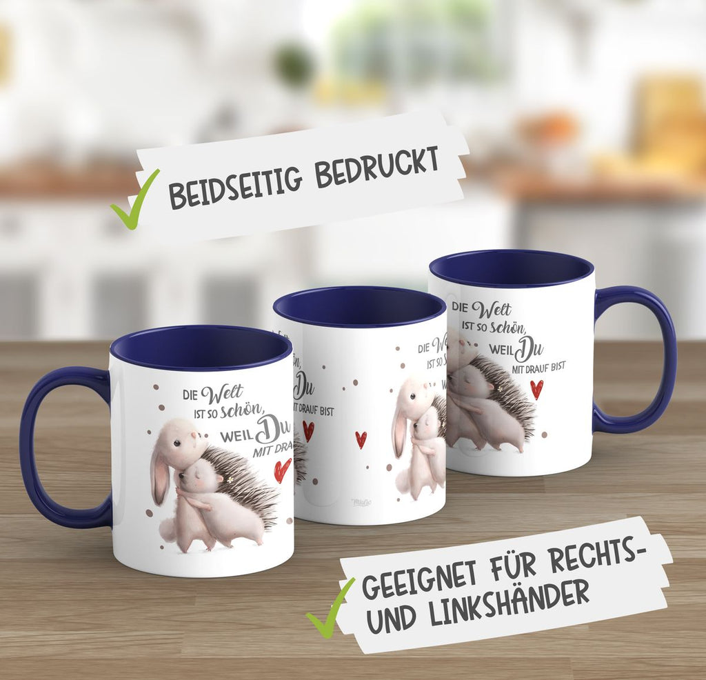 Keramik Tasse Die Welt ist so schön, weil Du mit drauf bist Hase und Igel - von Mikalino