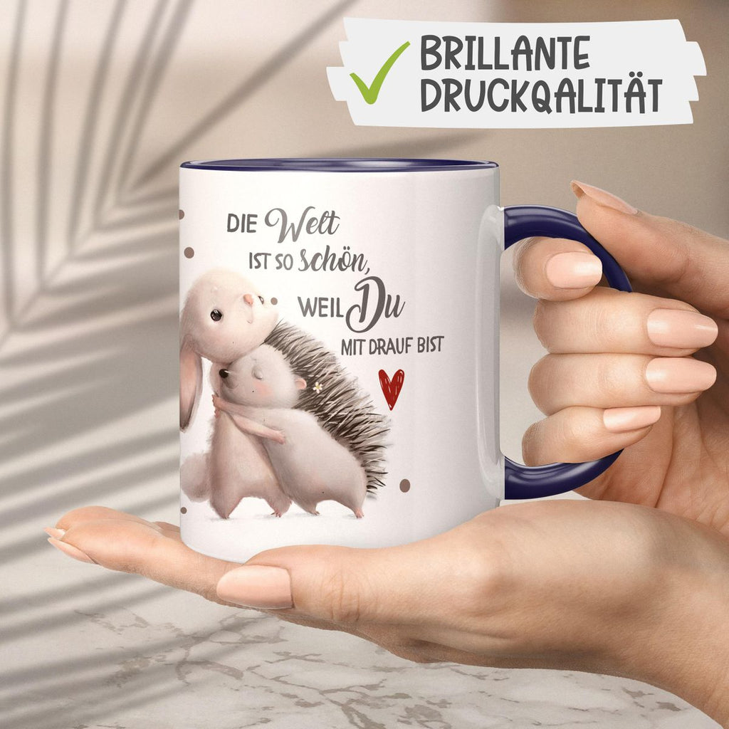 Keramik Tasse Die Welt ist so schön, weil Du mit drauf bist Hase und Igel - von Mikalino