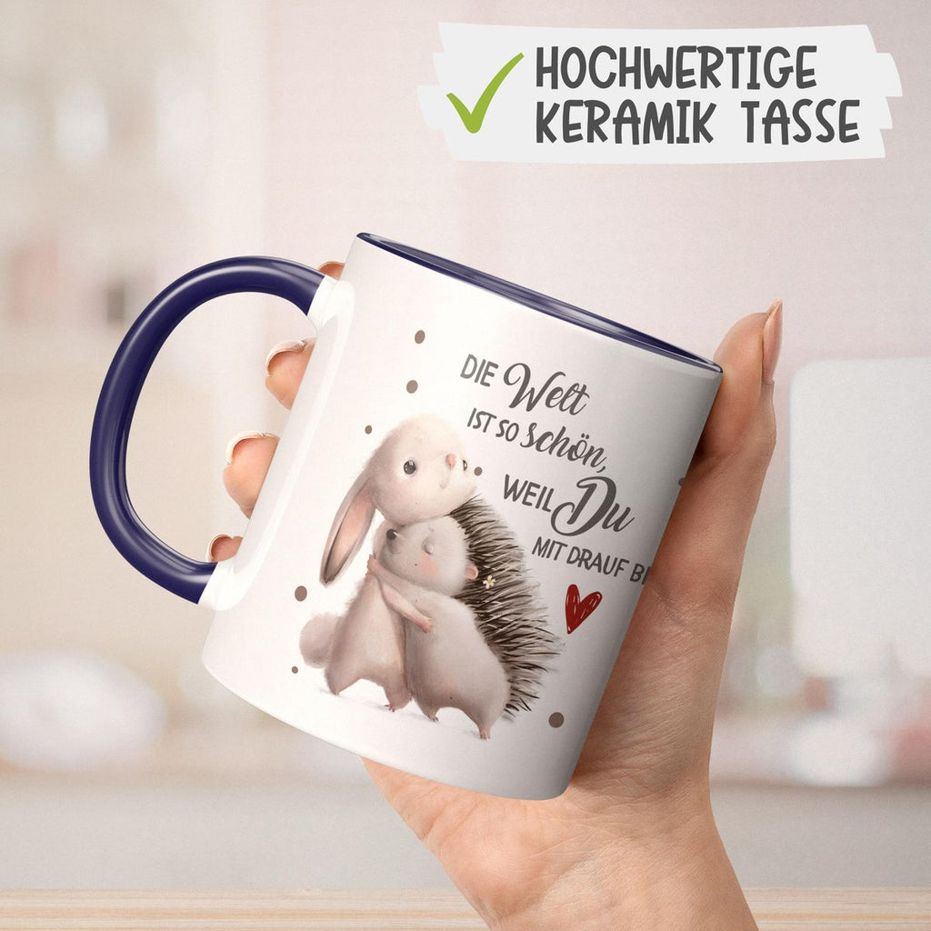 Keramik Tasse Die Welt ist so schön, weil Du mit drauf bist Hase und Igel - von Mikalino