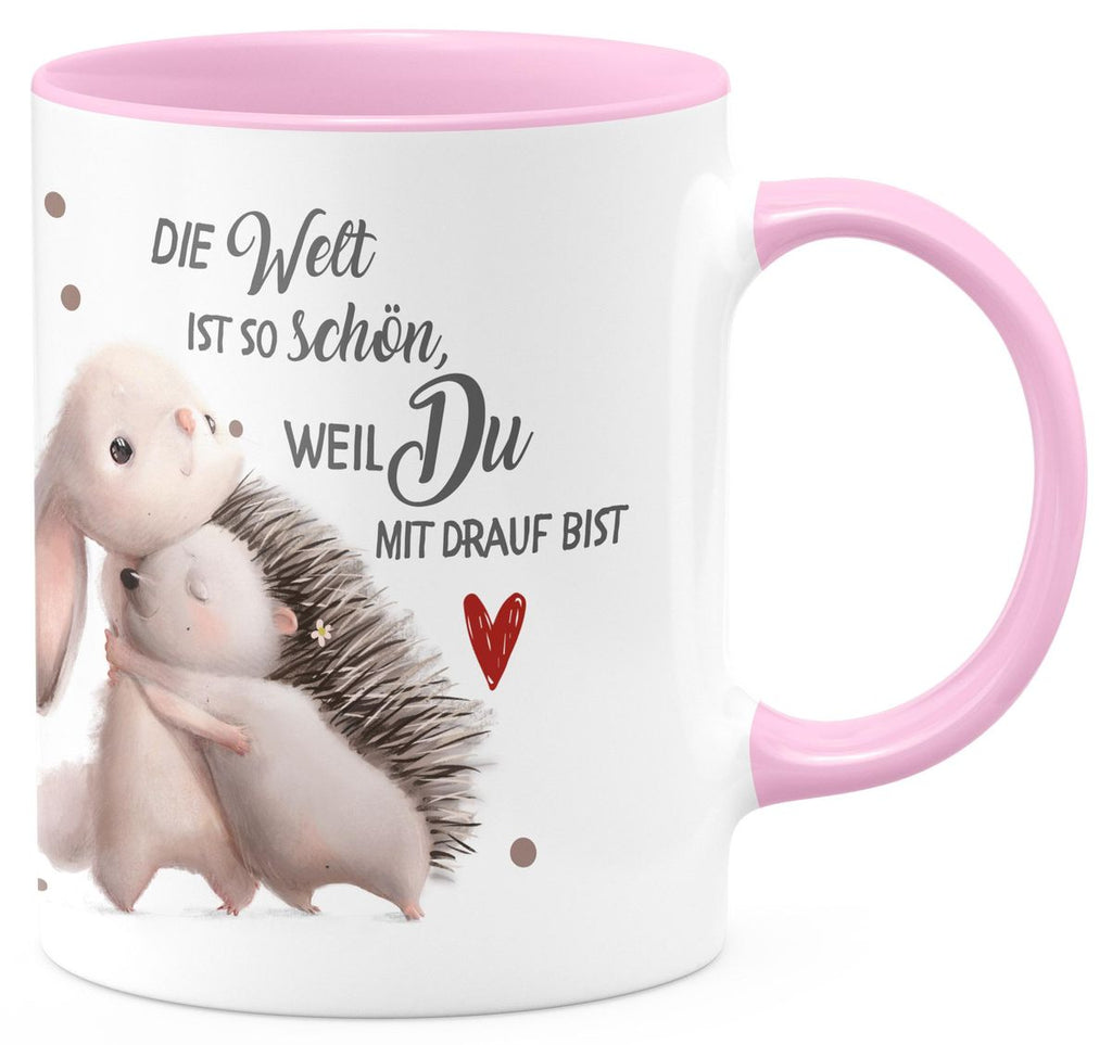 Keramik Tasse Die Welt ist so schön, weil Du mit drauf bist Hase und Igel - von Mikalino