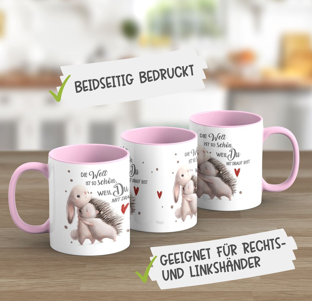 Keramik Tasse Die Welt ist so schön, weil Du mit drauf bist Hase und Igel - von Mikalino