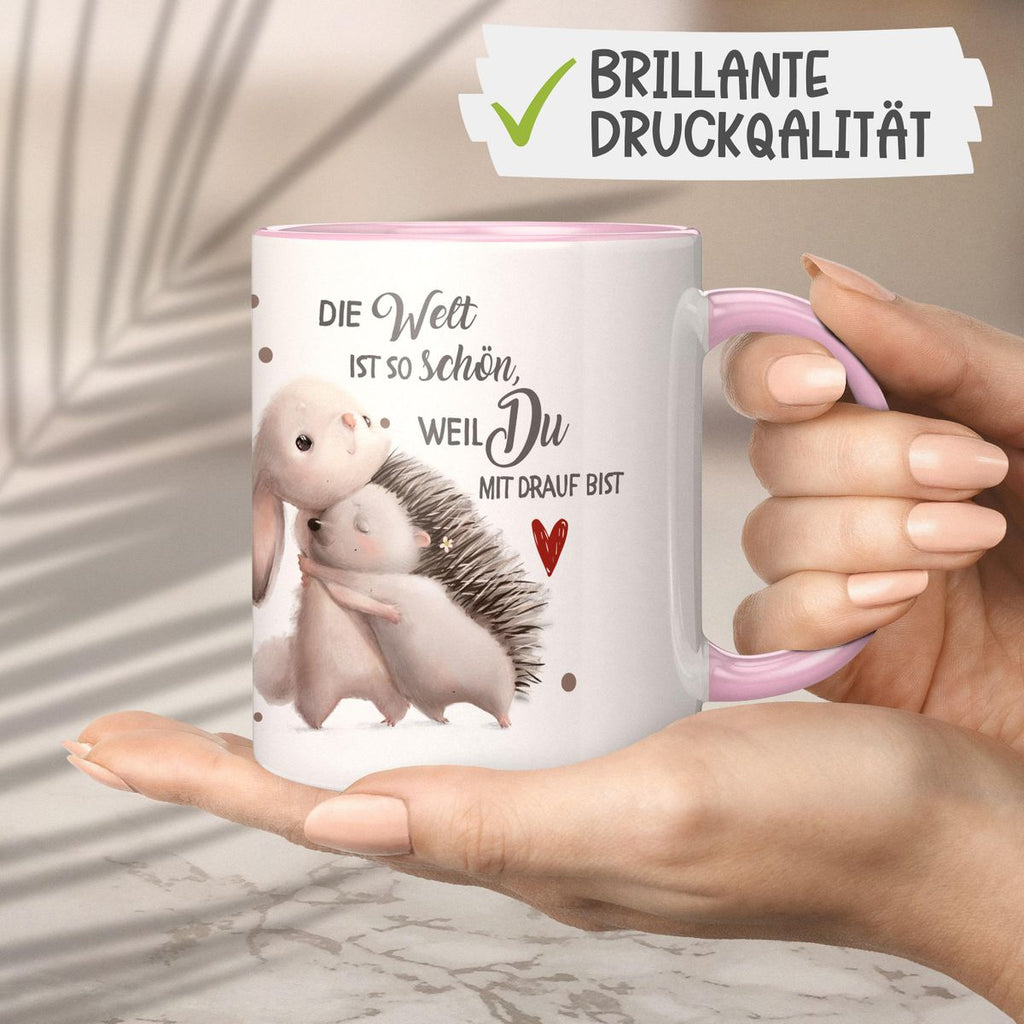 Keramik Tasse Die Welt ist so schön, weil Du mit drauf bist Hase und Igel - von Mikalino