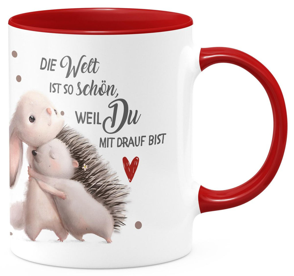 Keramik Tasse Die Welt ist so schön, weil Du mit drauf bist Hase und Igel - von Mikalino