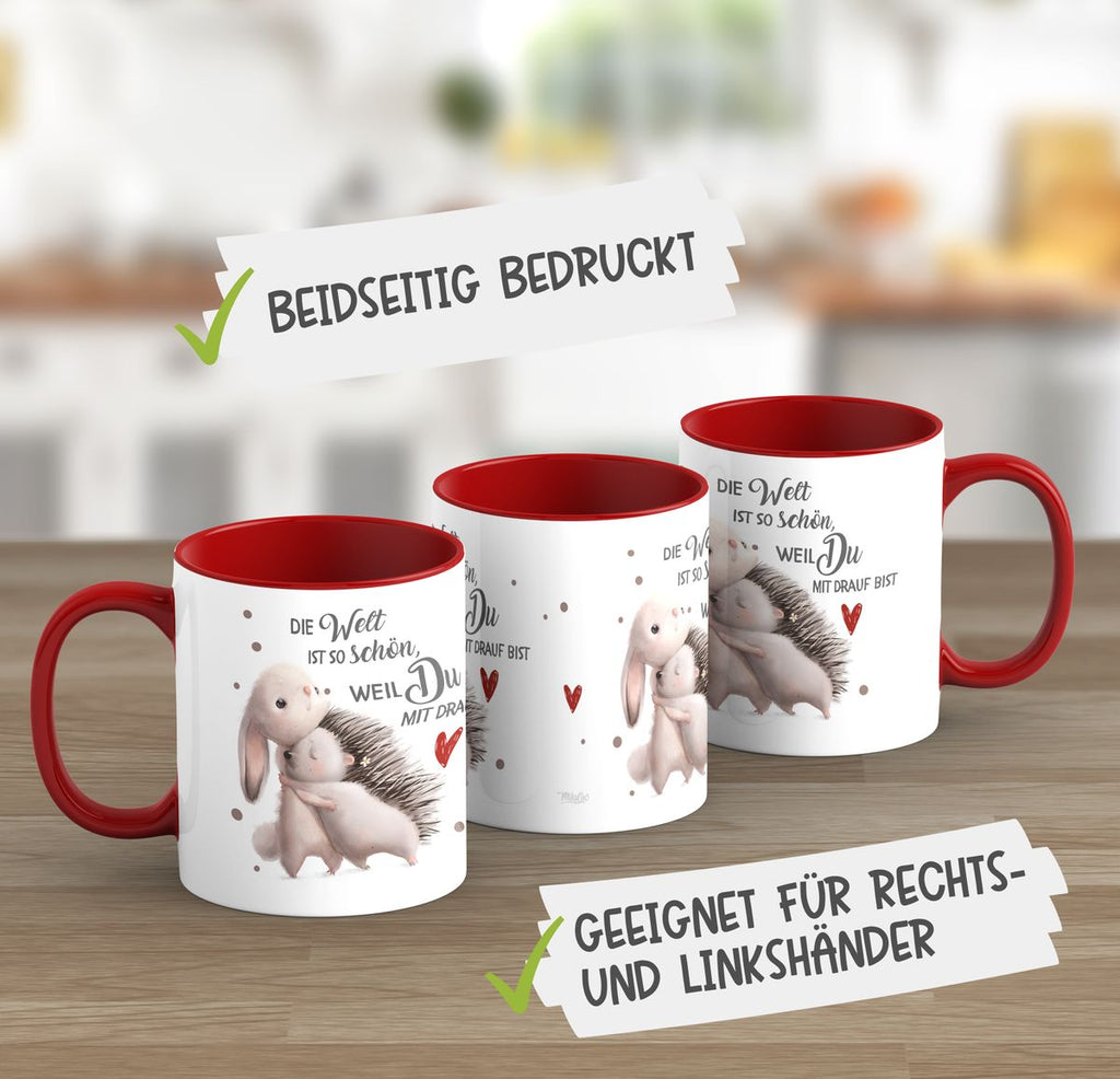 Keramik Tasse Die Welt ist so schön, weil Du mit drauf bist Hase und Igel - von Mikalino