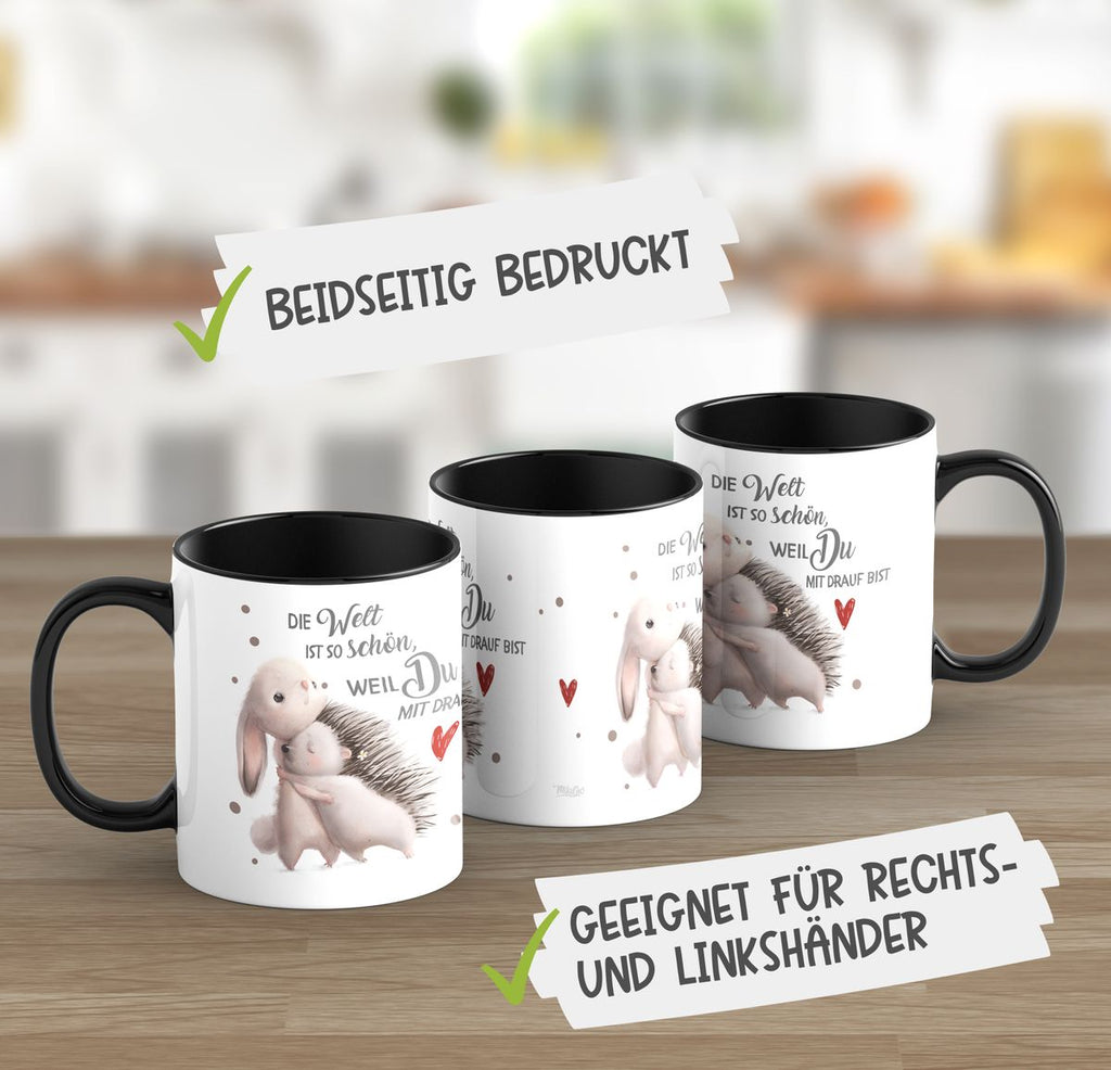 Keramik Tasse Die Welt ist so schön, weil Du mit drauf bist Hase und Igel - von Mikalino