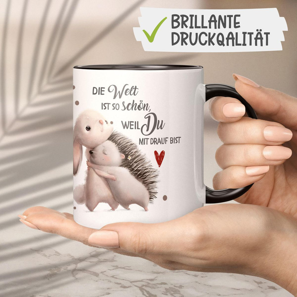 Keramik Tasse Die Welt ist so schön, weil Du mit drauf bist Hase und Igel - von Mikalino