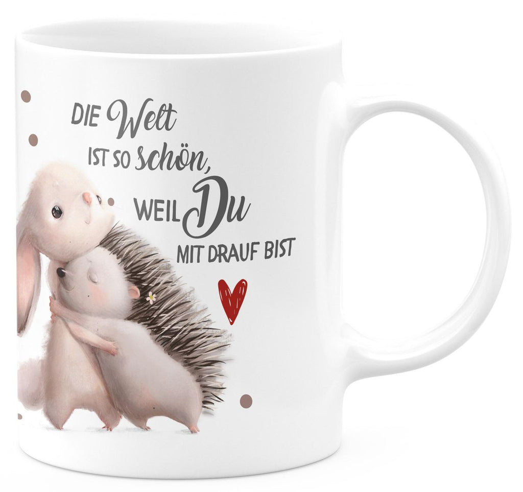 Keramik Tasse Die Welt ist so schön, weil Du mit drauf bist Hase und Igel - von Mikalino