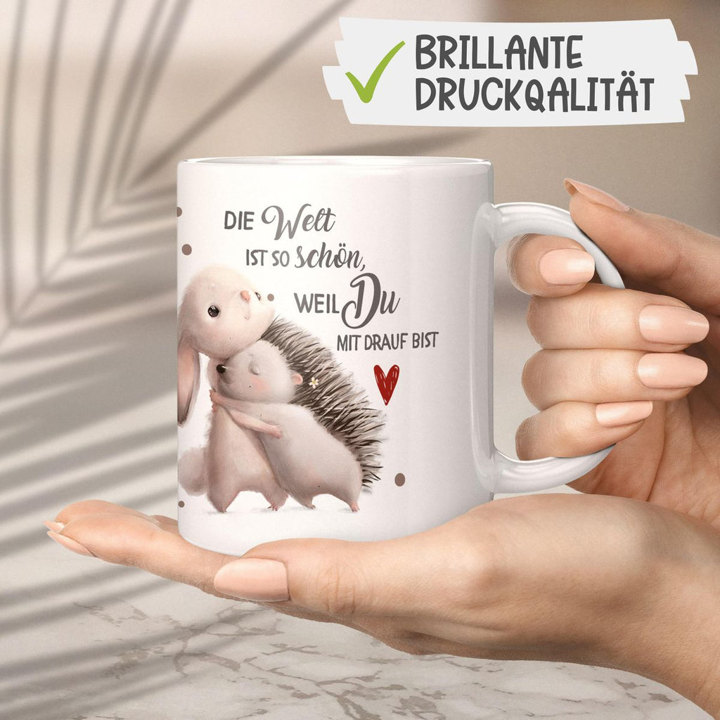 Keramik Tasse Die Welt ist so schön, weil Du mit drauf bist Hase und Igel - von Mikalino