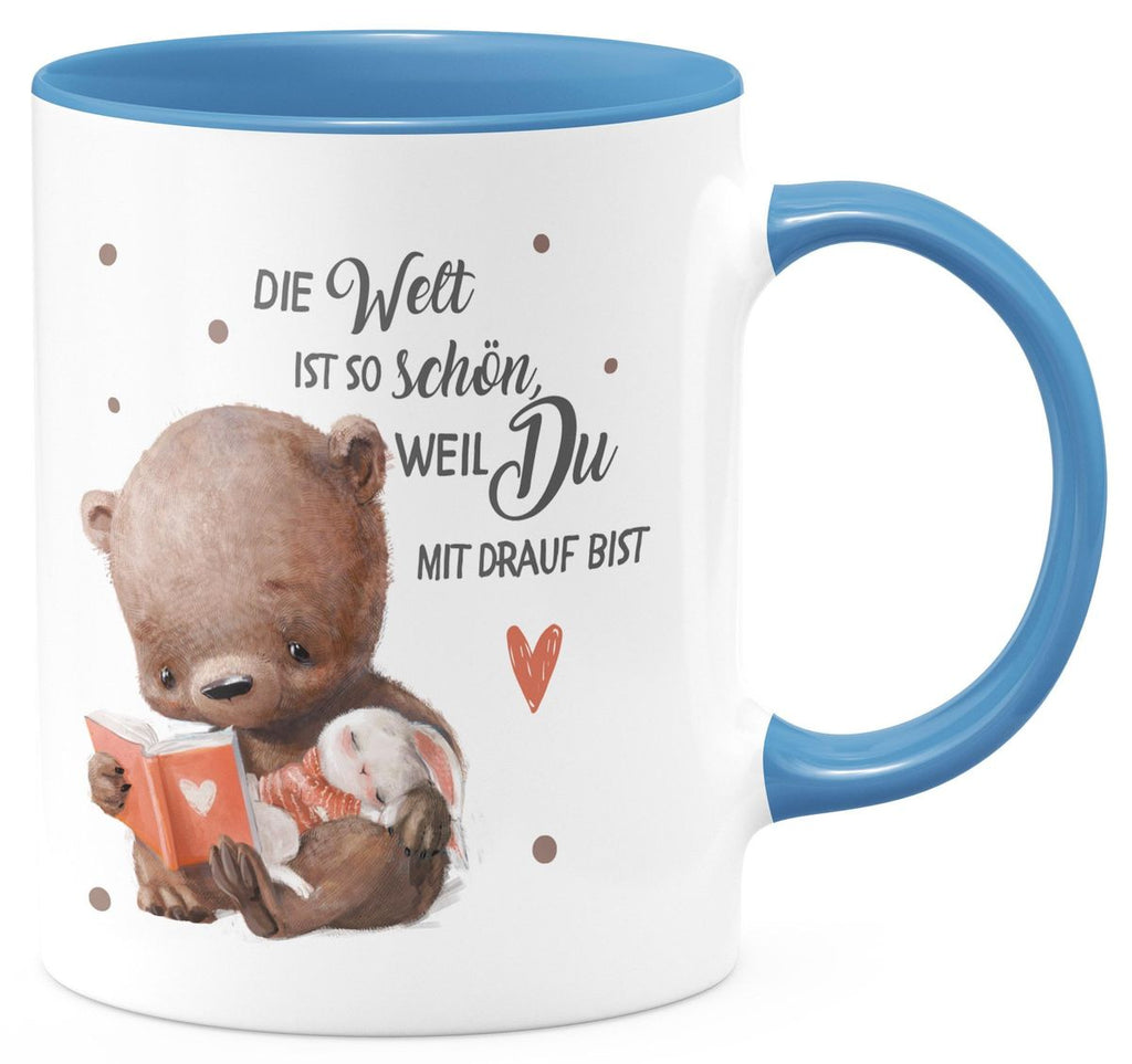 Keramik Tasse Die Welt ist so schön, weil Du mir drauf bist Bär und Hase - von Mikalino