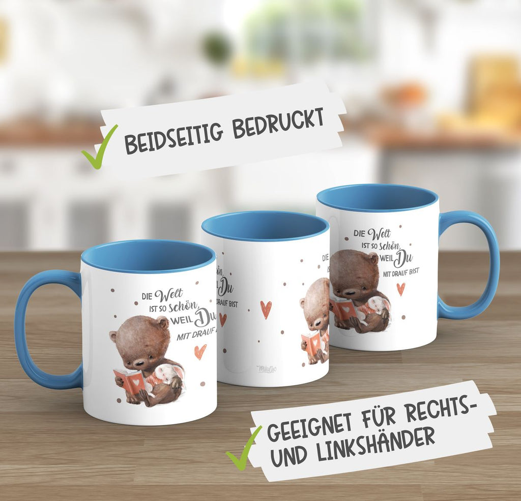 Keramik Tasse Die Welt ist so schön, weil Du mir drauf bist Bär und Hase - von Mikalino