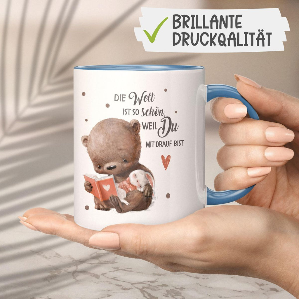 Keramik Tasse Die Welt ist so schön, weil Du mir drauf bist Bär und Hase - von Mikalino