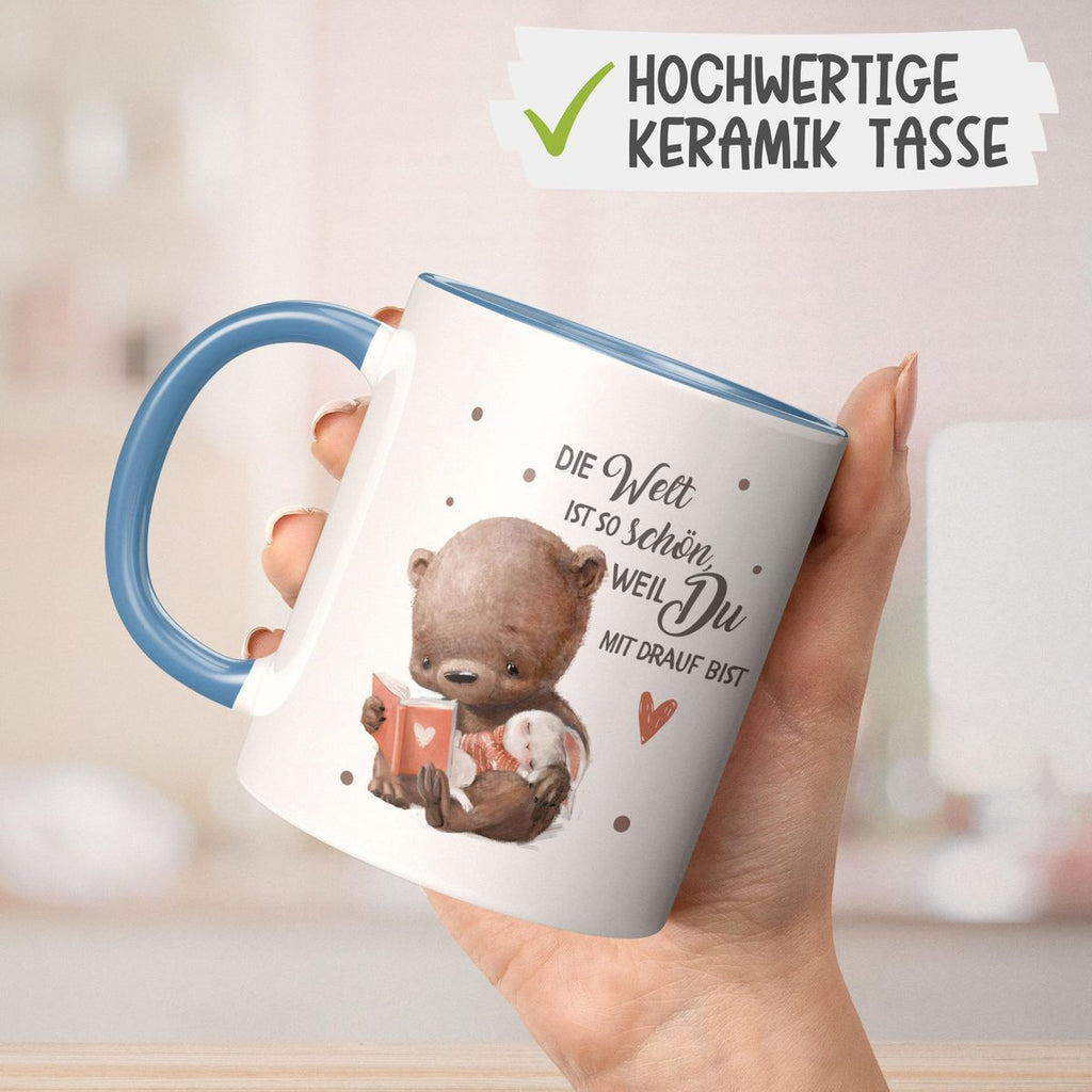 Keramik Tasse Die Welt ist so schön, weil Du mir drauf bist Bär und Hase - von Mikalino