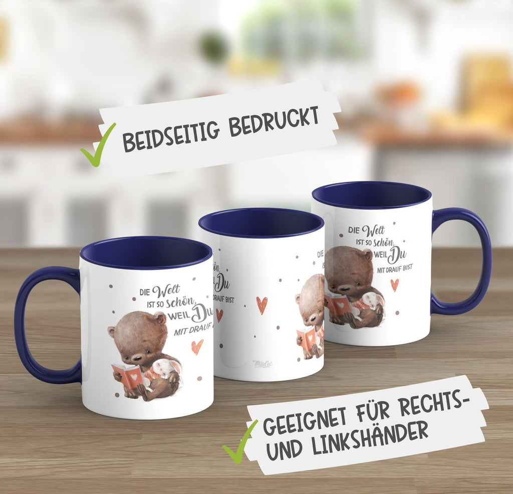 Keramik Tasse Die Welt ist so schön, weil Du mir drauf bist Bär und Hase - von Mikalino