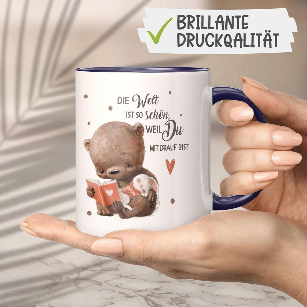 Keramik Tasse Die Welt ist so schön, weil Du mir drauf bist Bär und Hase - von Mikalino