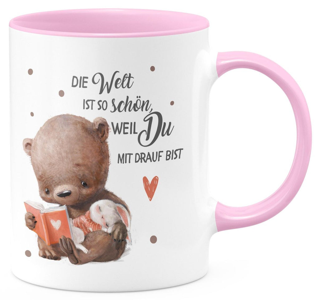 Keramik Tasse Die Welt ist so schön, weil Du mir drauf bist Bär und Hase - von Mikalino