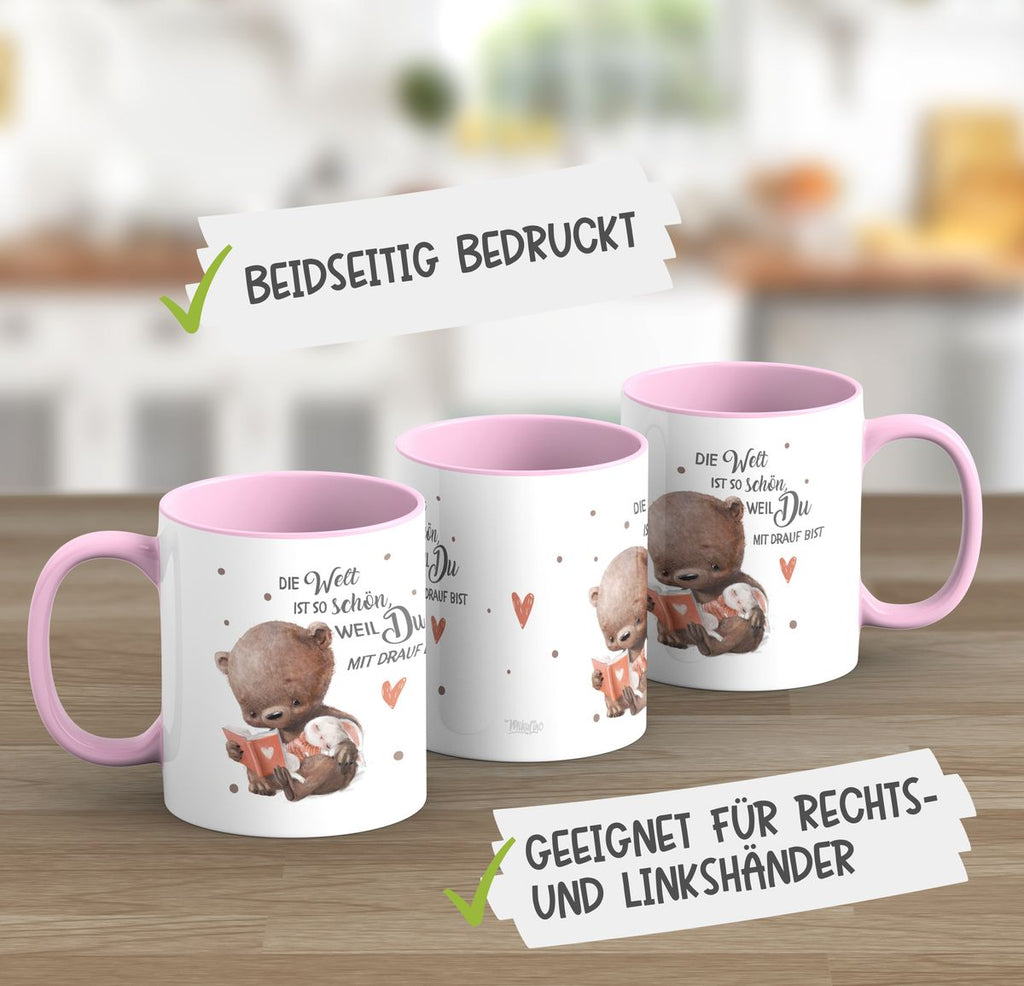 Keramik Tasse Die Welt ist so schön, weil Du mir drauf bist Bär und Hase - von Mikalino