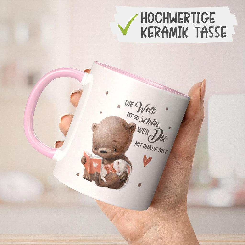 Keramik Tasse Die Welt ist so schön, weil Du mir drauf bist Bär und Hase - von Mikalino